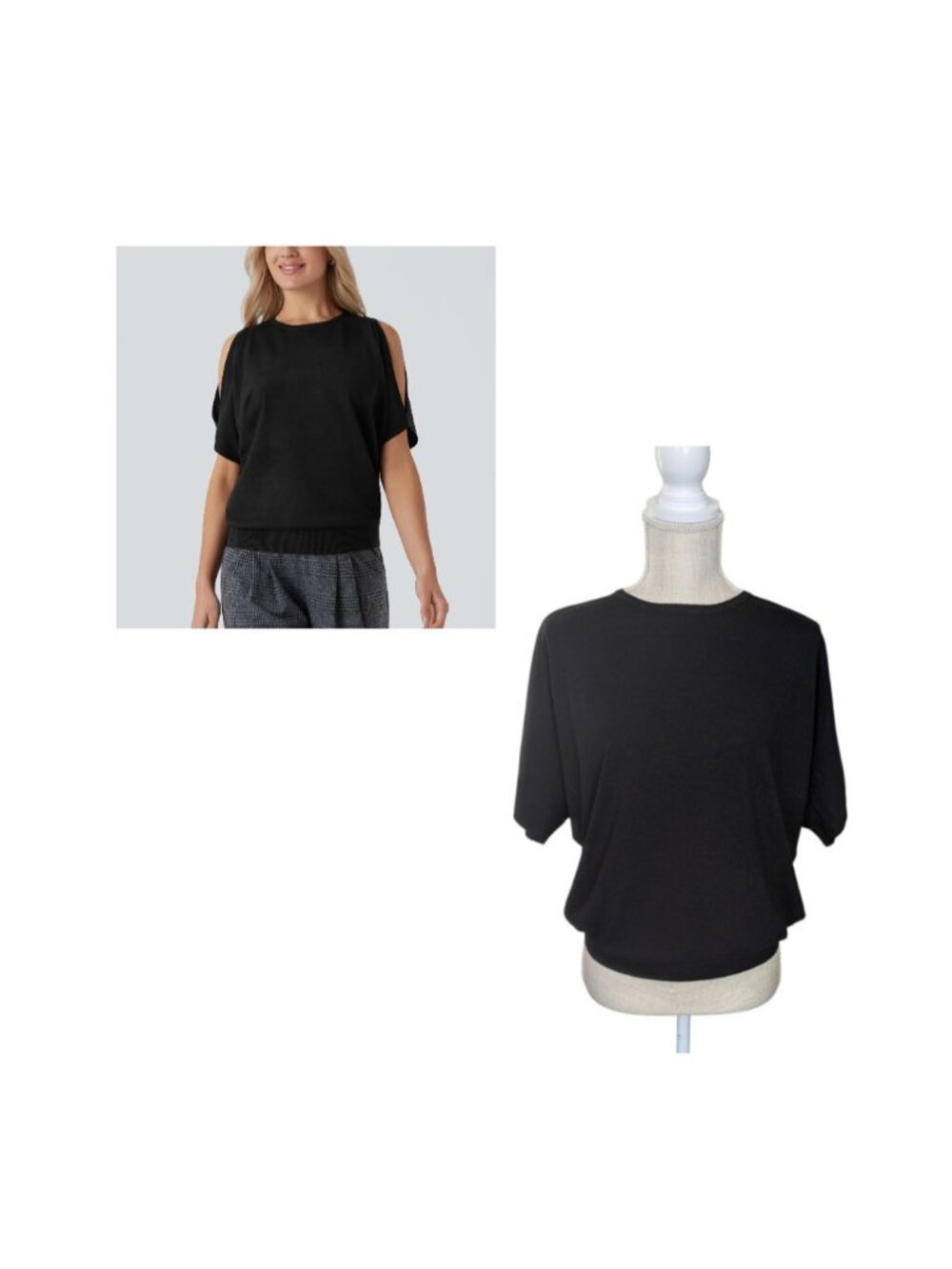 Halara Black Cold Shoulder Short Sleeve Knit Top Large